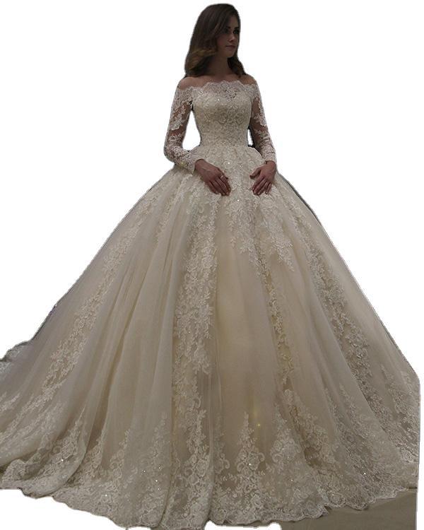 White 2023 Princess Wedding Lace Appliques Vintage Transparent Long Sleeves Bridal Dress Ball Robe Mariage Dresses Elegant Summer Beach Boho Bride Gow
