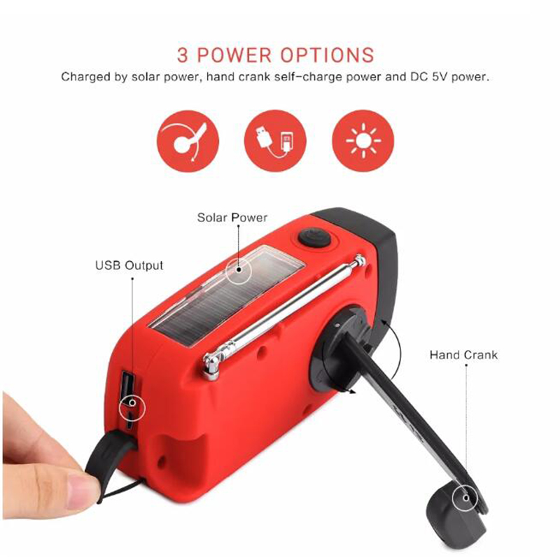 AM/FM/WB Solar Radio Emergency Solar Hand Crank Powerful 3 LED Flashlight Electric Torch Dynamo Bright Lighting Lamp 2000mAh