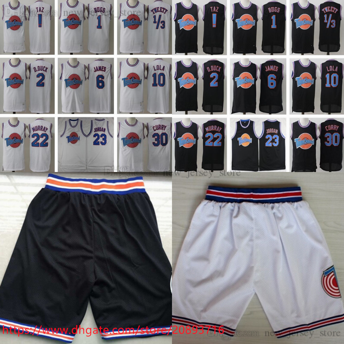 Space Jam Tune Squad Looney Tunes 6 LeBron Basketball James Jersey 30 Stephen Curry Bill Murray Tweety Bugs ! TAZ Daffy Duck Lola Bunny Jerseys Black White, Aspicture
