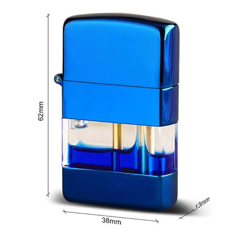 Metal Gasoline Lighter Transparent Oil Tank Retro Grinding Wheel Windproof Kerosene Petrol For Men Cigarette Accessories U796 YLTT W260202