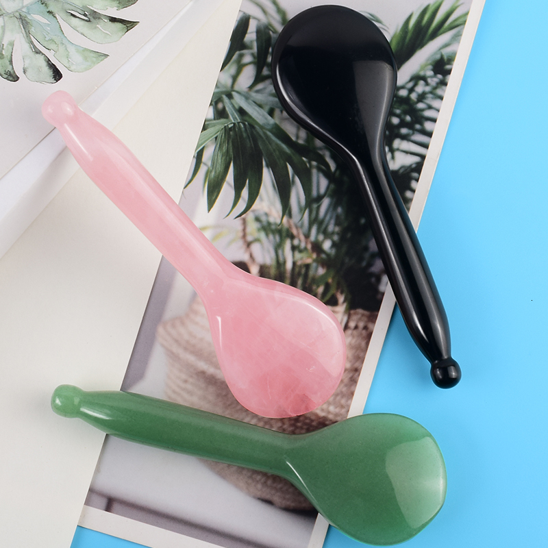 Massage Stones Rocks Jade Round Spoon Shaped Gua Sha Tool Face Massage Wand Head Neck Eye Acupuncture Pen Natural Rose Quartz Stone Beauty Product 230