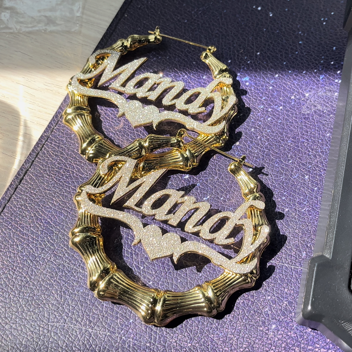 Dangle Chandelier Custom Bling Name Bamboo Earrings Colorful Bamboo Hoop Earrings Big Hoops Personalized Bling Earrings for Women Gifts 230701