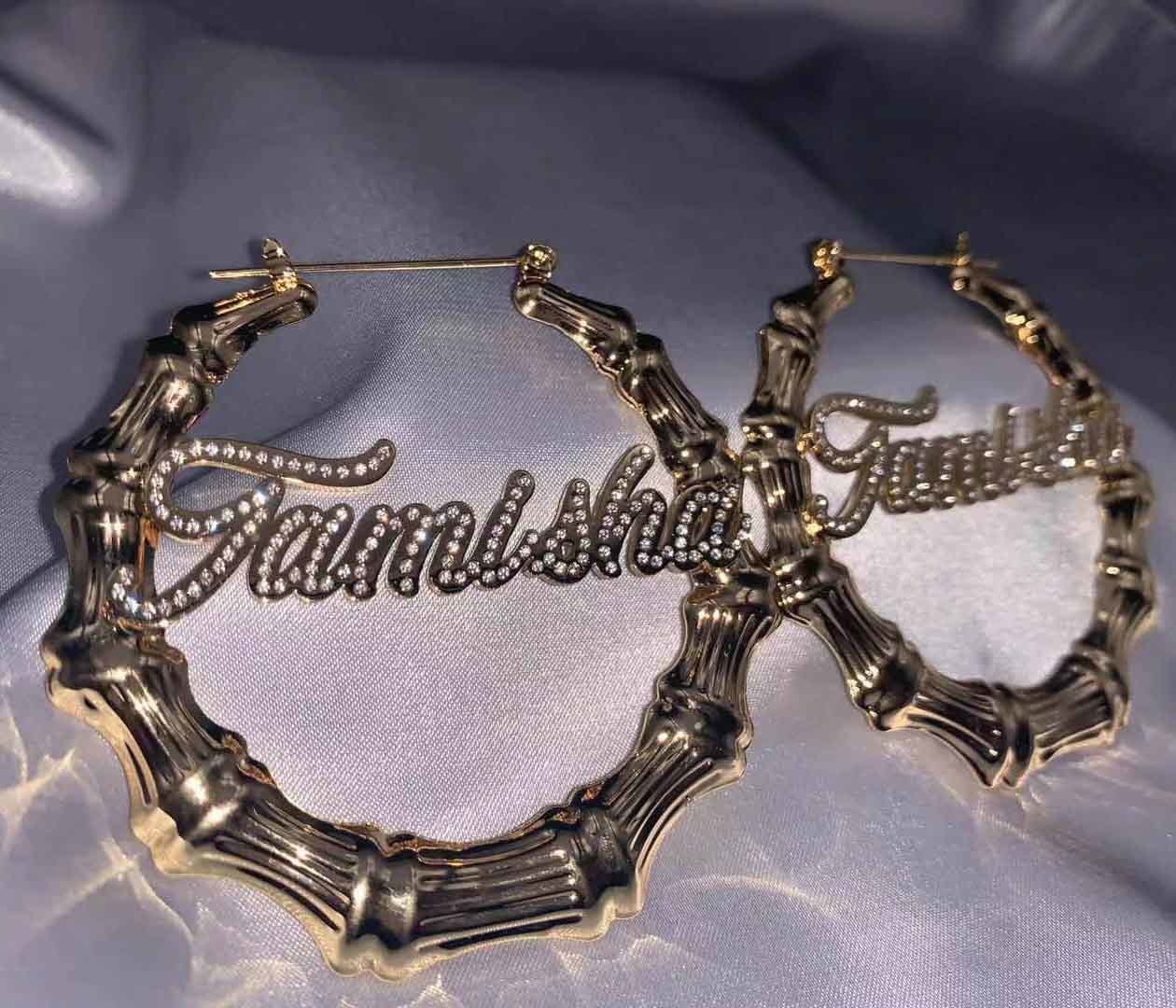 Dangle Chandelier LUER Name Earrings PersonalizedBling Bamboo Earrings Custom Diamond Women Earing Customized Jewelry Hiphop Fashion Gift 230701
