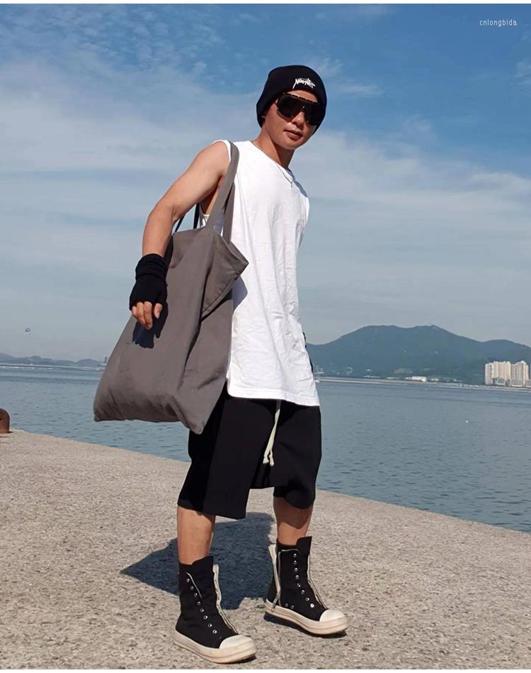 Mens Shorts Summer Black Mens Low Drop Crotch Cotton Short Pants Sarrouel Wide Leg Sports Casual Men Knee Length