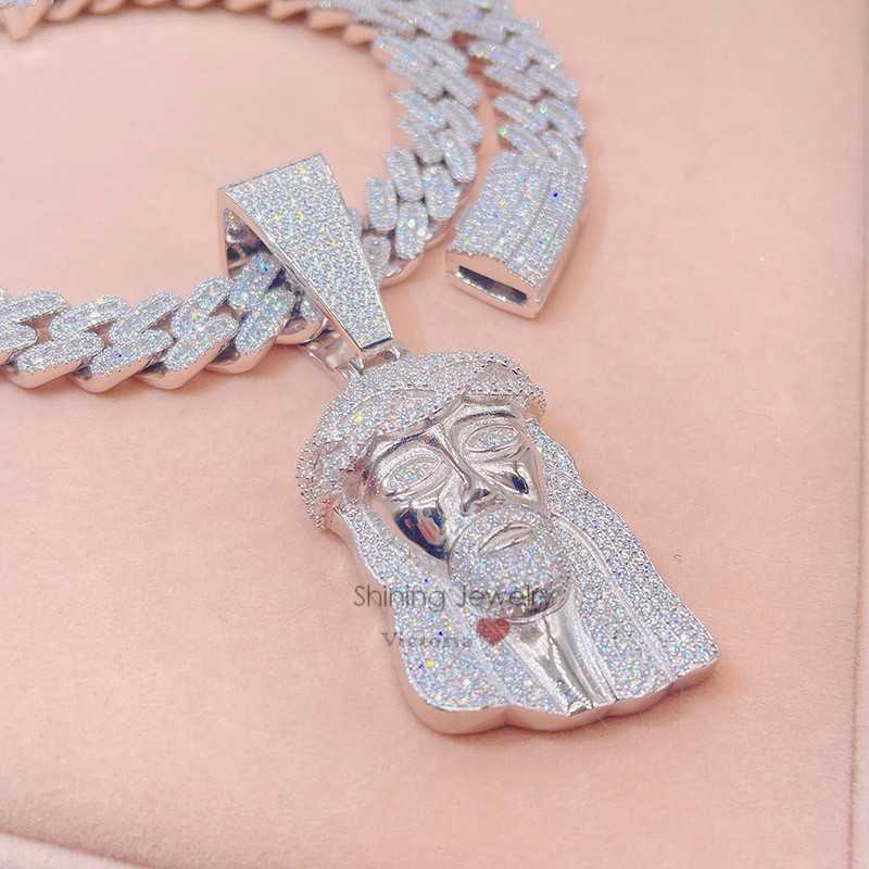 Sterling Silver 925 Iced Out Hip Hop Rapper Jewelry Men Diamond Moissanite Jesus Pendant