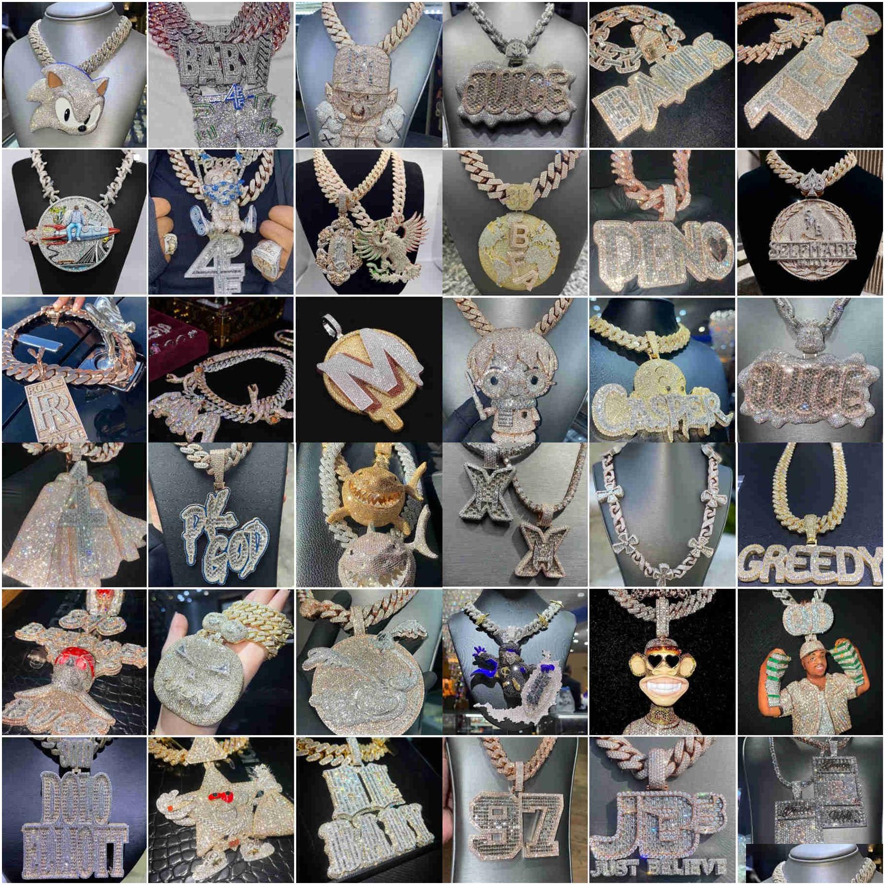 Cuban chain Pendant Necklaces Factory Initial Iced Out Jewelry Gold Plated Vvs Moissanite Dias Cuban Chain 3D Custom Name Hip Hop Letter Dro Dhw7O