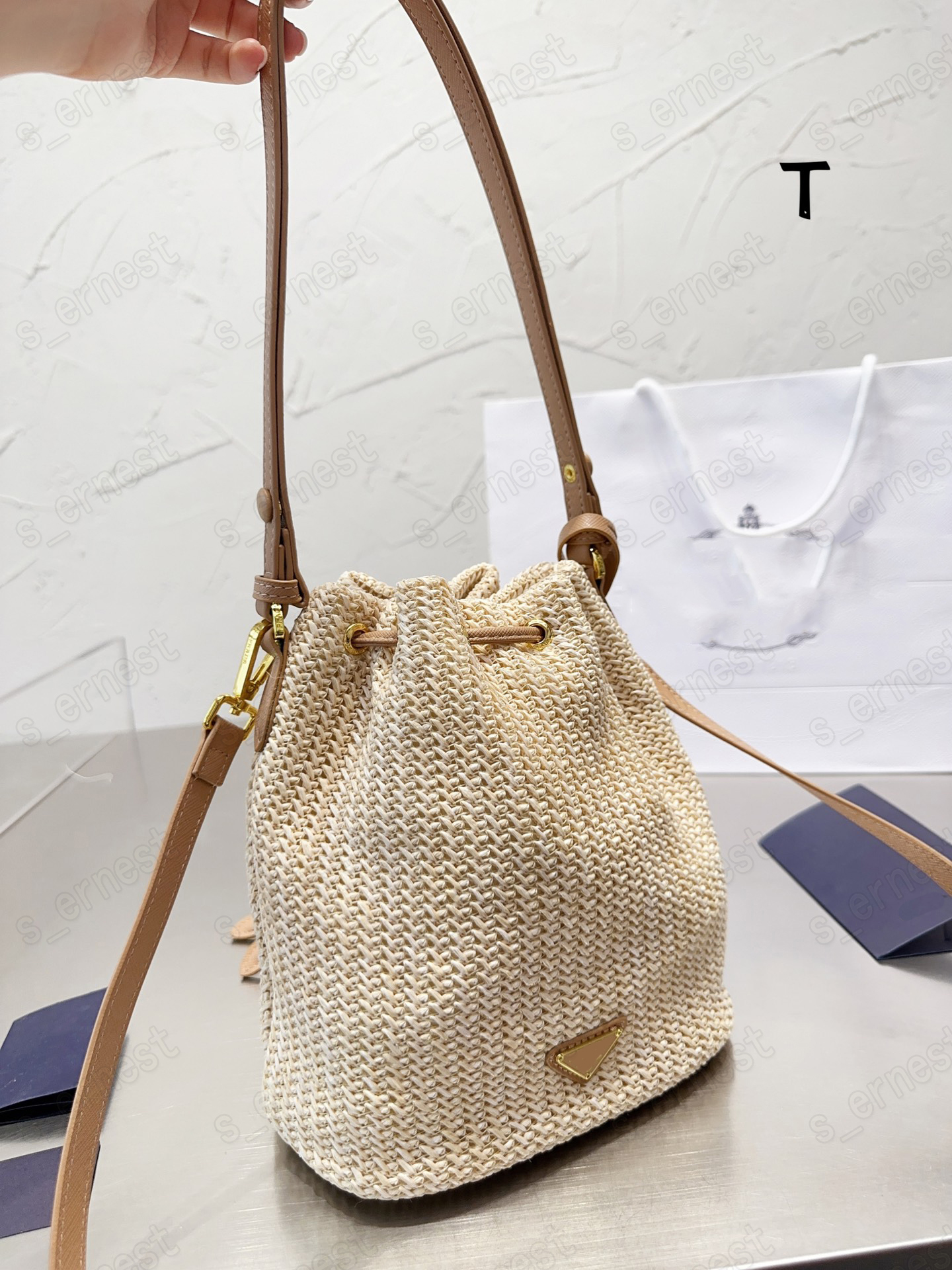 Woman Straw Bucket Bag Nylon Shoulder Bags Hobos Chain Handbags Designer Crossbody Lady Small Totes