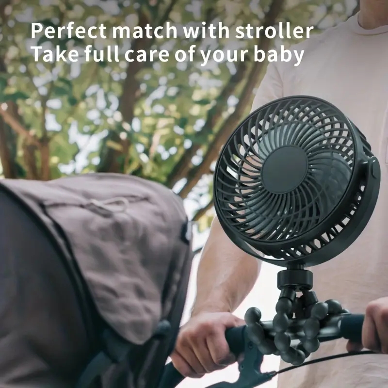 1pc Portable Stroller Fan Handheld USB Electric Fan Powered Small Folding Rechargeable Fan Mini Silent Table Outdoor Cooler Octopus Fan