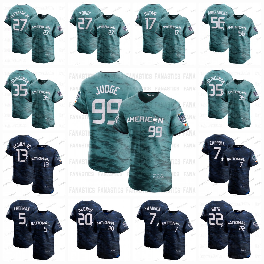 Aaron Judge Ronald Acuna Jr. 2023 All Star Jersey Shohei Ohtani Randy Arozarena Mike Trout Freeman Mookie Betts Carroll Arenado Rutschman National American League, National youth s-xl
Aaron Judge Ronald Acuna Jr. 2023 All Star Jersey Shohei Ohtani Randy Arozarena Mike Trout Freeman Mookie Betts Carroll Arenado Rutschman National American League, National youth s-xl