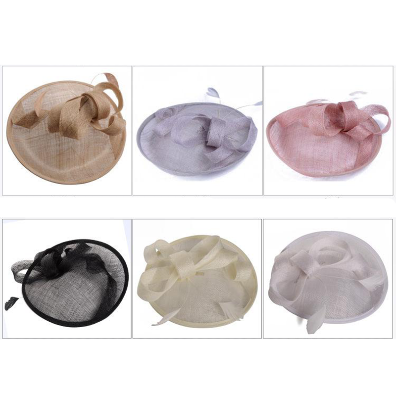 Women Bridal Hat Linen with Feather Lady Chic Fascinator Hat Cocktail Wedding Party Church Headpiece Hair Accessories