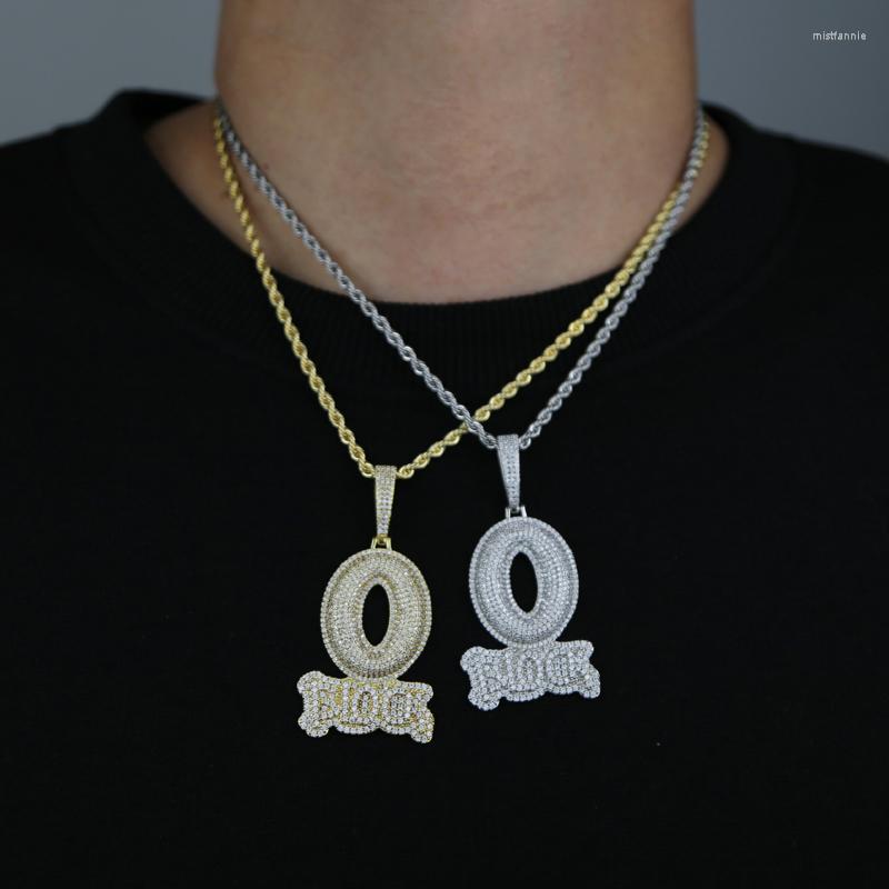 Chains Iced Out Letter O Block Pendant Bling Cubic Zirconia Micro Pave Cz Paved Hip Hop Men Boy Rope Chain Jewelry