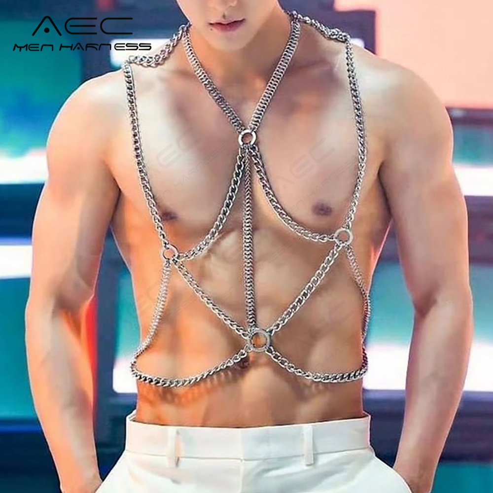 Navel Bell Button Rings Men's Chest Jewelry Chain Sexy Body Strap Gay Sissy Chains Shoulder Hollow Out Metal Harness Necklace Bdsm Aesthetic Acce