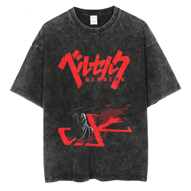 Men's T-Shirts Berserk T Shirt Men Anime Printed Vintage Washed Tshirt Guts Unisex Short Sleeve Tops 100% Cotton Hip Hop Streetwear 230701