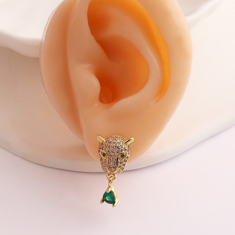 Ear Cuff Punk CZ Stone Crystal Panther Stud Earrings For Women Animal Leopard Head Exaggerated Party Jewelry Gift Bijoux Femme 230703