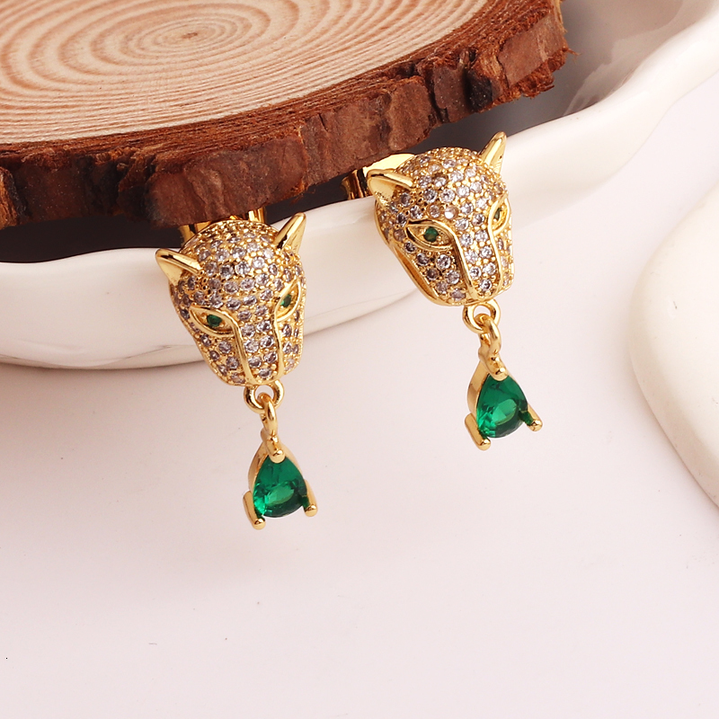 Ear Cuff Punk CZ Stone Crystal Panther Stud Earrings For Women Animal Leopard Head Exaggerated Party Jewelry Gift Bijoux Femme 230703