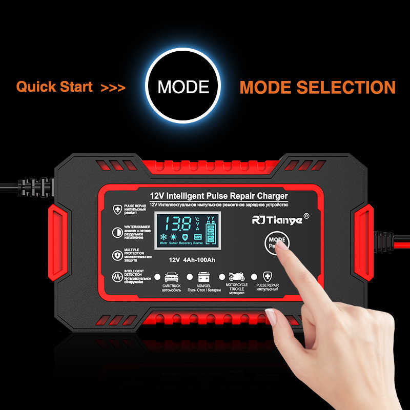 New Car Battery 12V Pulse Repair LCD Display Smart Fast Charge AGM Deep cycle GEL Lead-Acid Charger For Auto Motorcycle