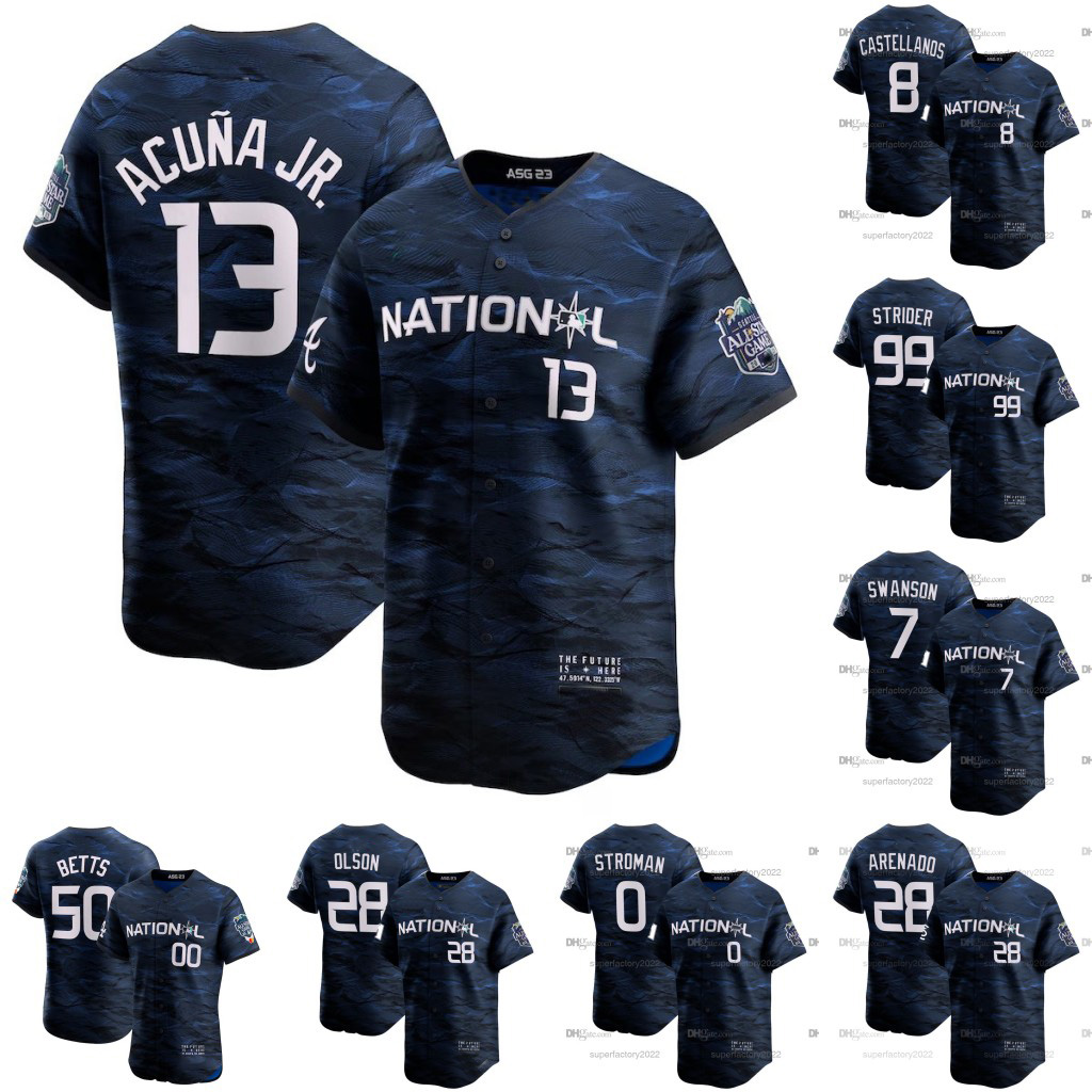 National League 2023 All Star Baseball Jersey Ronald Acuna Jr. Mookie Betts Dansby Swanson Freddie Freeman Arcia Nolan Arenado Carroll Nolan Arenado Castellanos, White
National League 2023 All Star Baseball Jersey Ronald Acuna Jr. Mookie Betts Dansby Swanson Freddie Freeman Arcia Nolan Arenado Carroll Nolan Arenado Castellanos, White