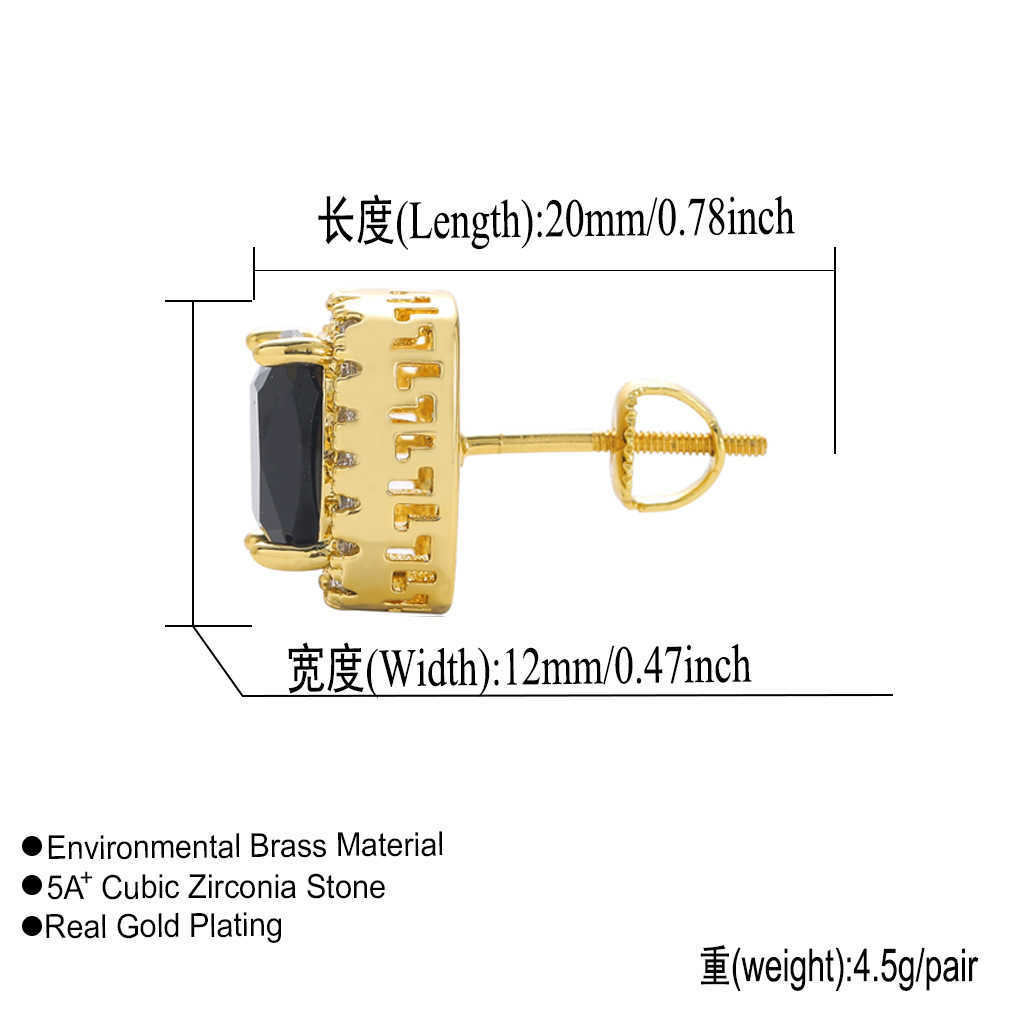 Women's Female Hip Hop Stud Earrings Ins Accessories Black White Blue Hiphop Full Colorful Large Cubic Zircon Personalized Earrings Cut Stone Ear