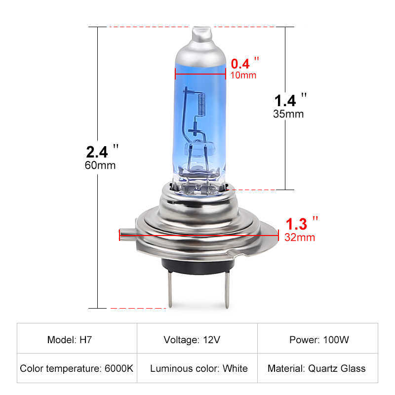 New 2pcs 6000k Super Bright White H7 12V h7 55w 100w Halogen Lamp Car HeadLight Replacement Bulb