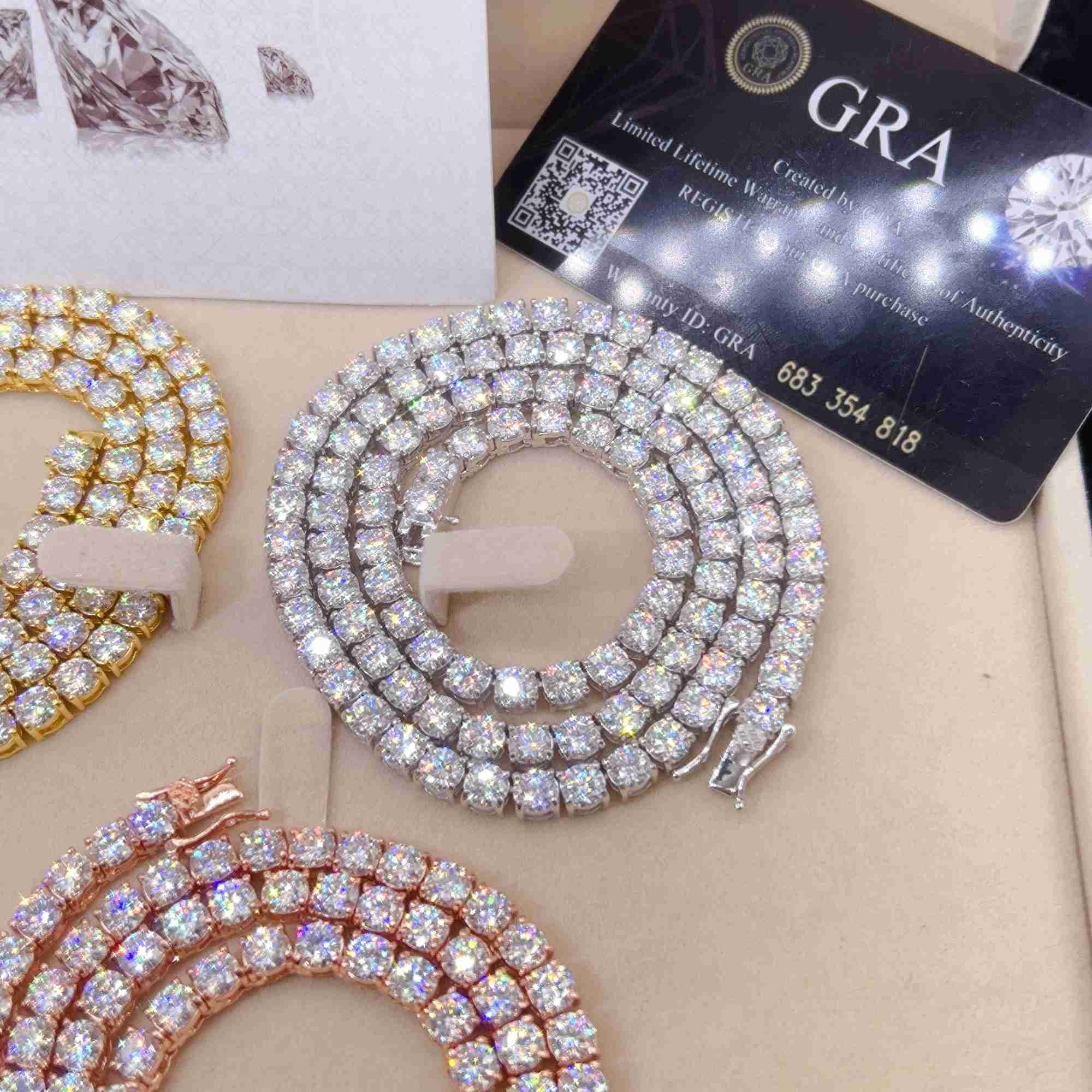 Good Price Gra Certified Vvs Moissanite 925 Sterling Silver Solid Gold Tennis Chain