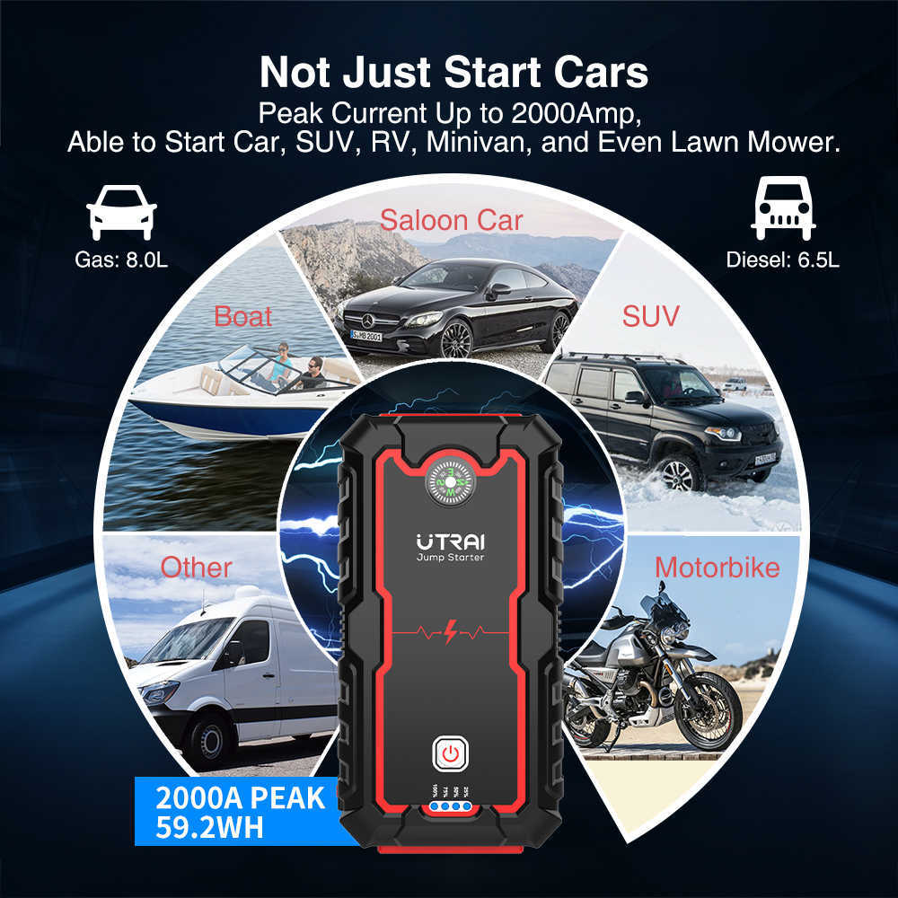 New UTRAI Power Bank 2000A Jump Portable Charger Booster 12V Auto Starting Device Emergency Car Battery Starter