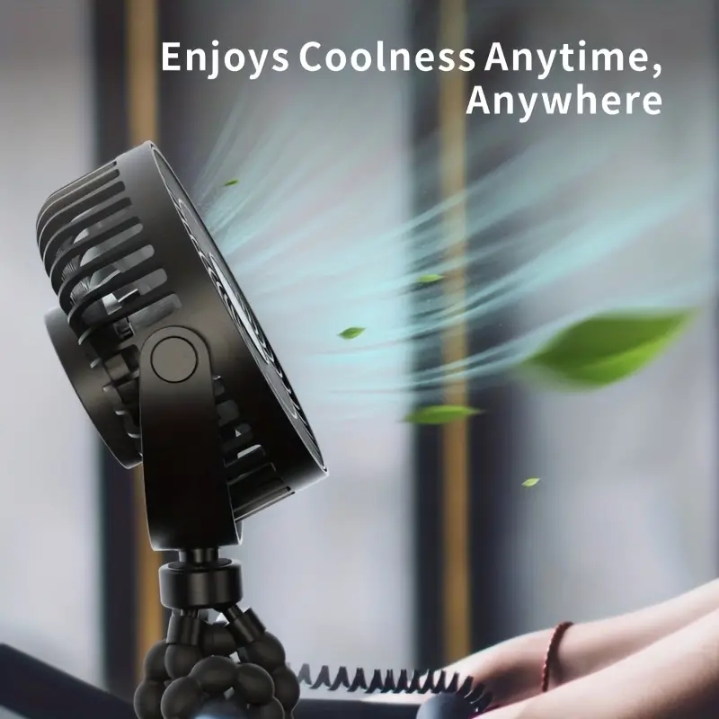 1pc Portable Stroller Fan Handheld USB Electric Fan Powered Small Folding Rechargeable Fan Mini Silent Table Outdoor Cooler Octopus Fan