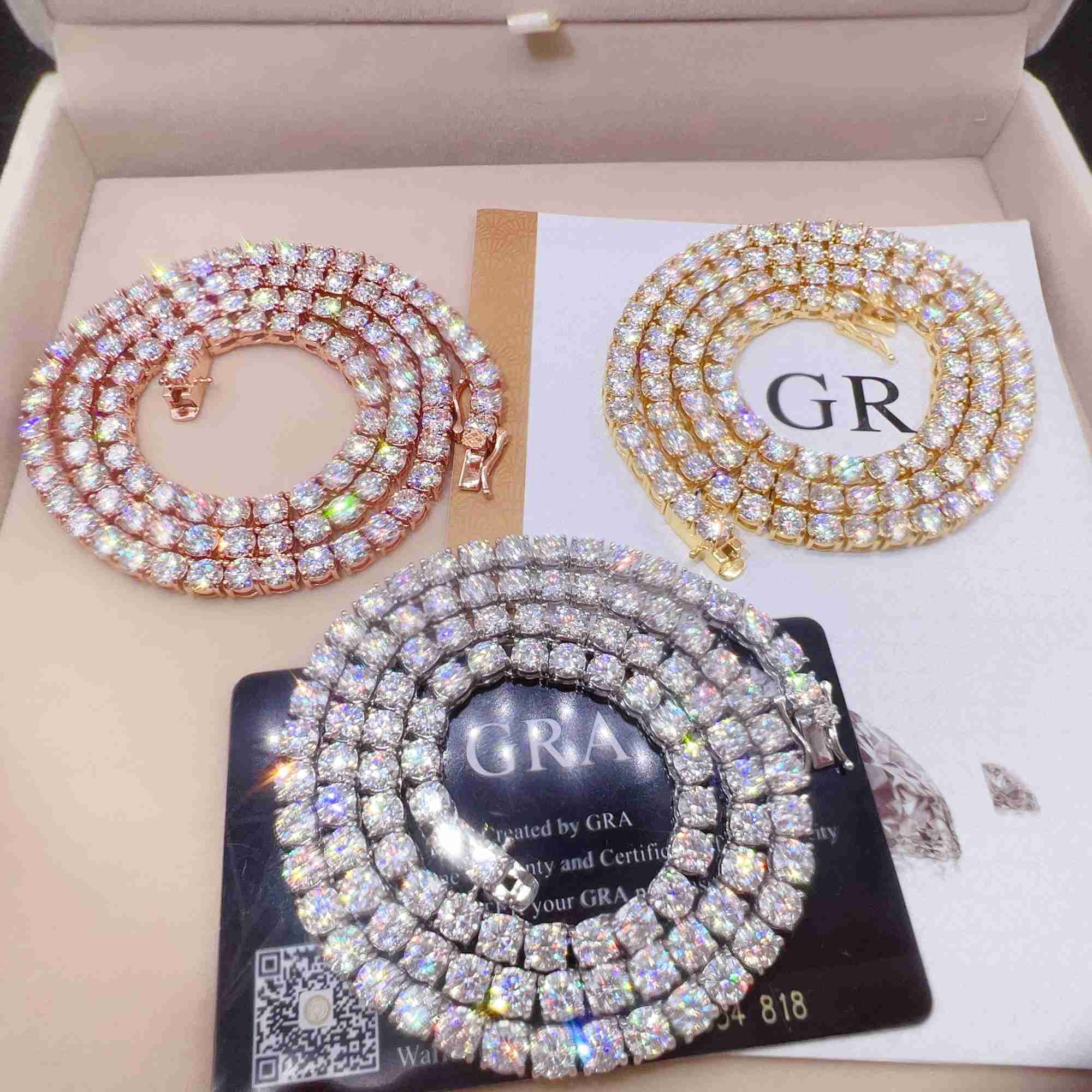 Good Price Gra Certified Vvs Moissanite 925 Sterling Silver Solid Gold Tennis Chain