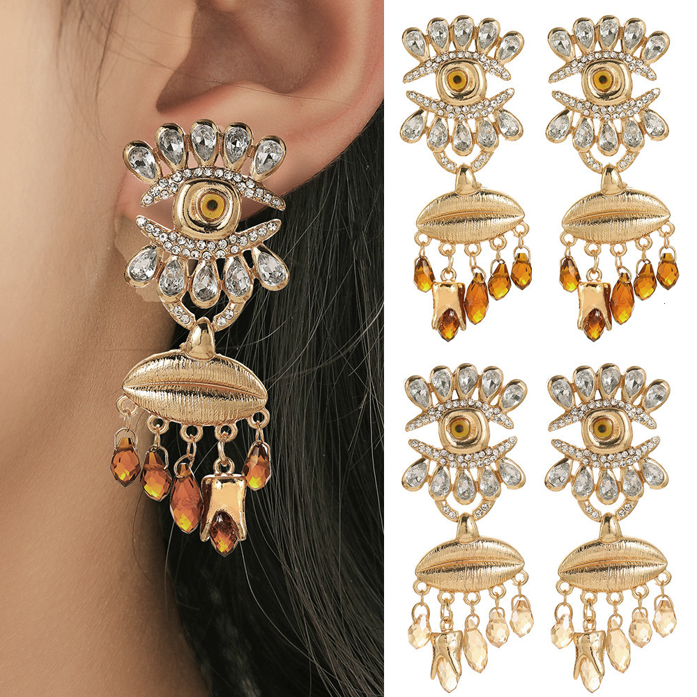 Dangle Chandelier 2023 Devil s Eye Crystal Earrings Retro Ethic Style Long Wholesale 230703