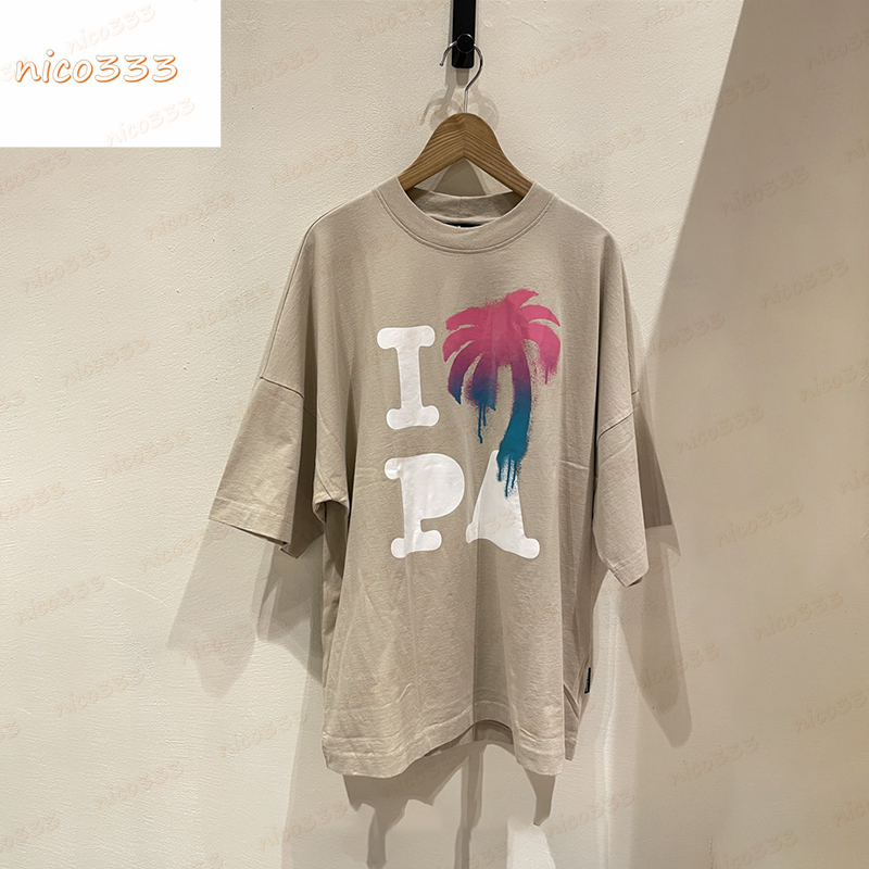 23ss New t shirt gradient coconut tree letters cotton loose round neck versatile mens women with the same short sleeve, #02
23ss New t shirt gradient coconut tree letters cotton loose round neck versatile mens women with the same short sleeve, #02