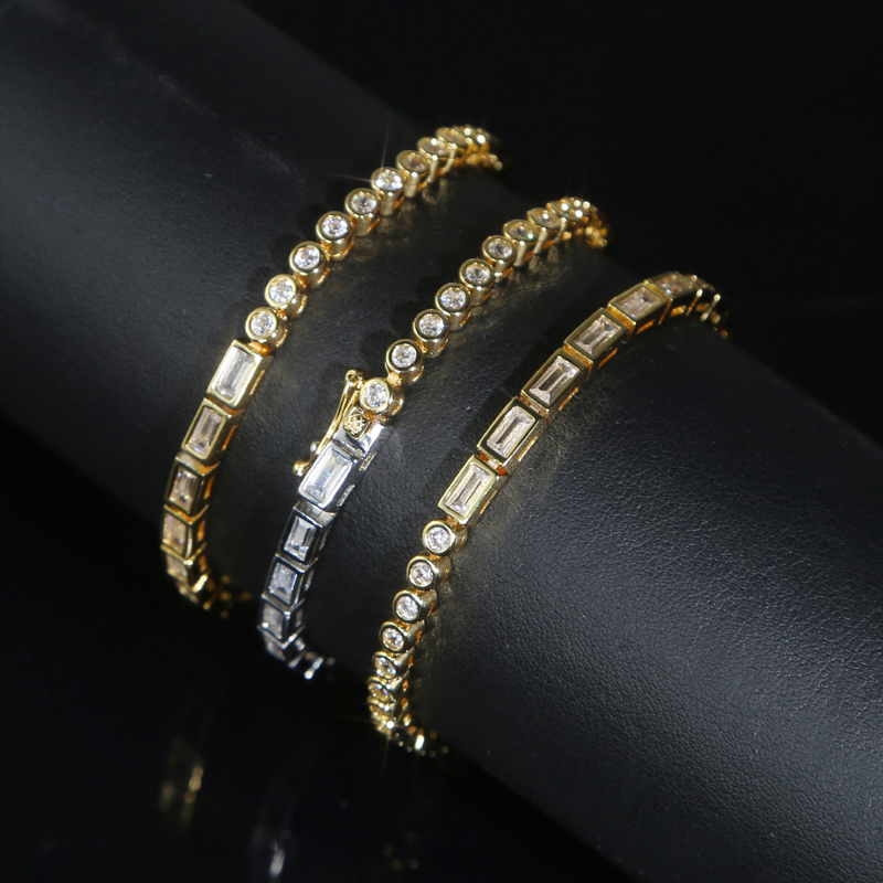 sdzstone New Arrive Square Colorful Rainbow Bracelet Women Men Iced Out Bling Cubic Zirconia Couple Jewelry Gift