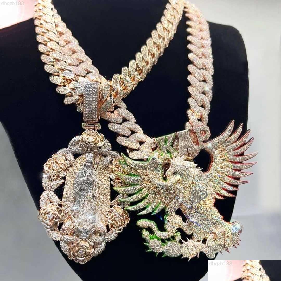 Cuban chain Pendant Necklaces Factory Initial Iced Out Jewelry Gold Plated Vvs Moissanite Dias Cuban Chain 3D Custom Name Hip Hop Letter Dro Dhw7O