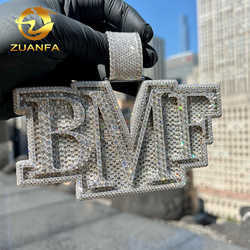 Custom Luxury 3 Width Hip Hop Iced Out Fine Jewelry Micro Pave d Color Vvs Baguette Moissanite Diamond Letter Pendant Necklace
