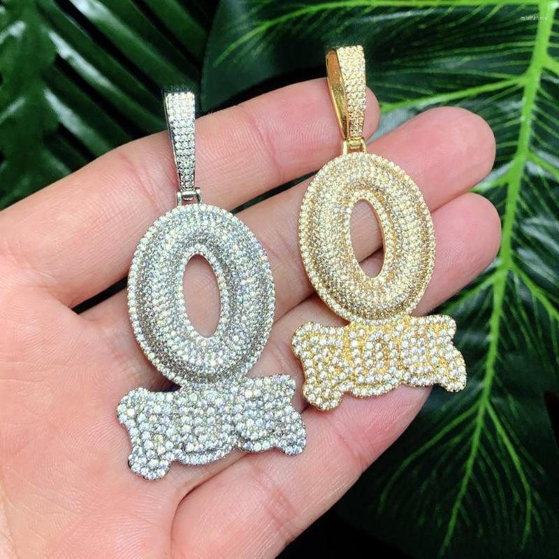 Chains Iced Out Letter O Block Pendant Bling Cubic Zirconia Micro Pave Cz Paved Hip Hop Men Boy Rope Chain Jewelry