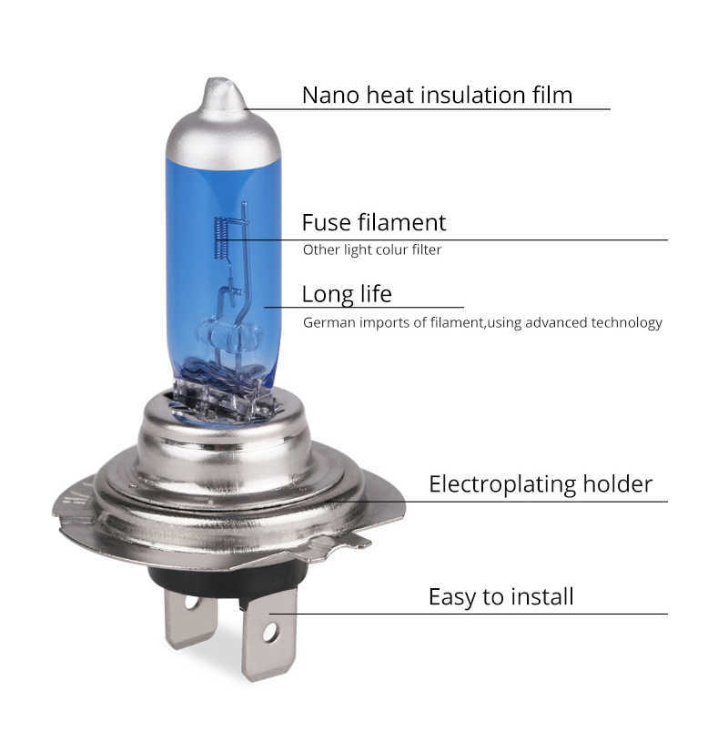 New 2pcs 6000k Super Bright White H7 12V h7 55w 100w Halogen Lamp Car HeadLight Replacement Bulb