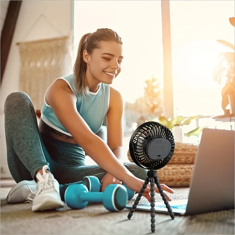 1pc Portable Stroller Fan Handheld USB Electric Fan Powered Small Folding Rechargeable Fan Mini Silent Table Outdoor Cooler Octopus Fan