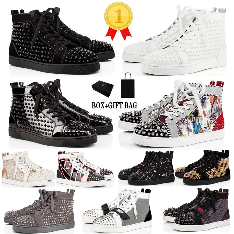 With Box red bottoms Casual shoes mens womens high boot triple white off designers flat Studed shoe fashion Rivets designer loafers trainers sneakers christians, Color #22
With Box red bottoms Casual shoes mens womens high boot triple white off designers flat Studed shoe fashion Rivets designer loafers trainers sneakers christians, Color #22
