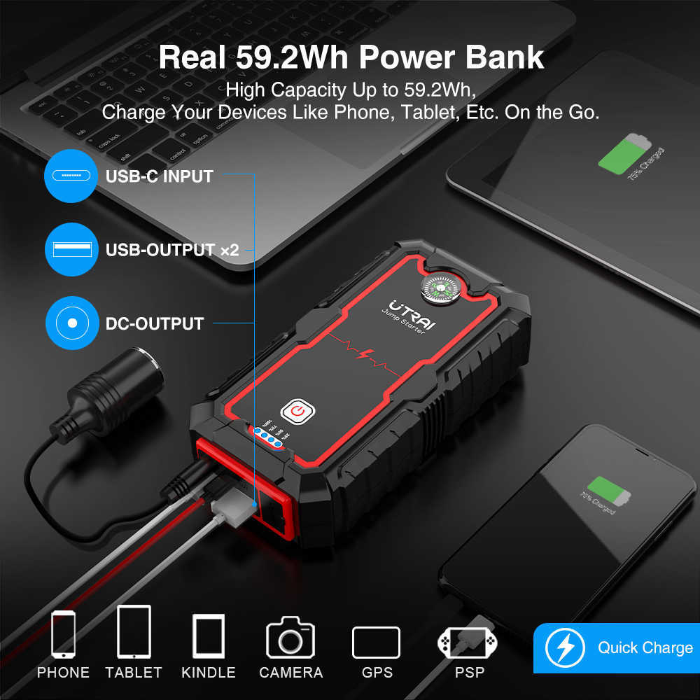 New UTRAI Power Bank 2000A Jump Portable Charger Booster 12V Auto Starting Device Emergency Car Battery Starter
