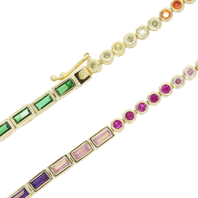 sdzstone New Arrive Square Colorful Rainbow Bracelet Women Men Iced Out Bling Cubic Zirconia Couple Jewelry Gift