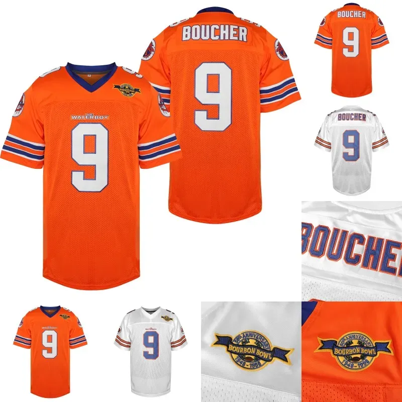 Mens The Waterboy Movie Jersey #9 Bobby Boucher 100% Stitched Retro Football Jerseys White Orange Fast Shipping S-XXXL IN STOCK