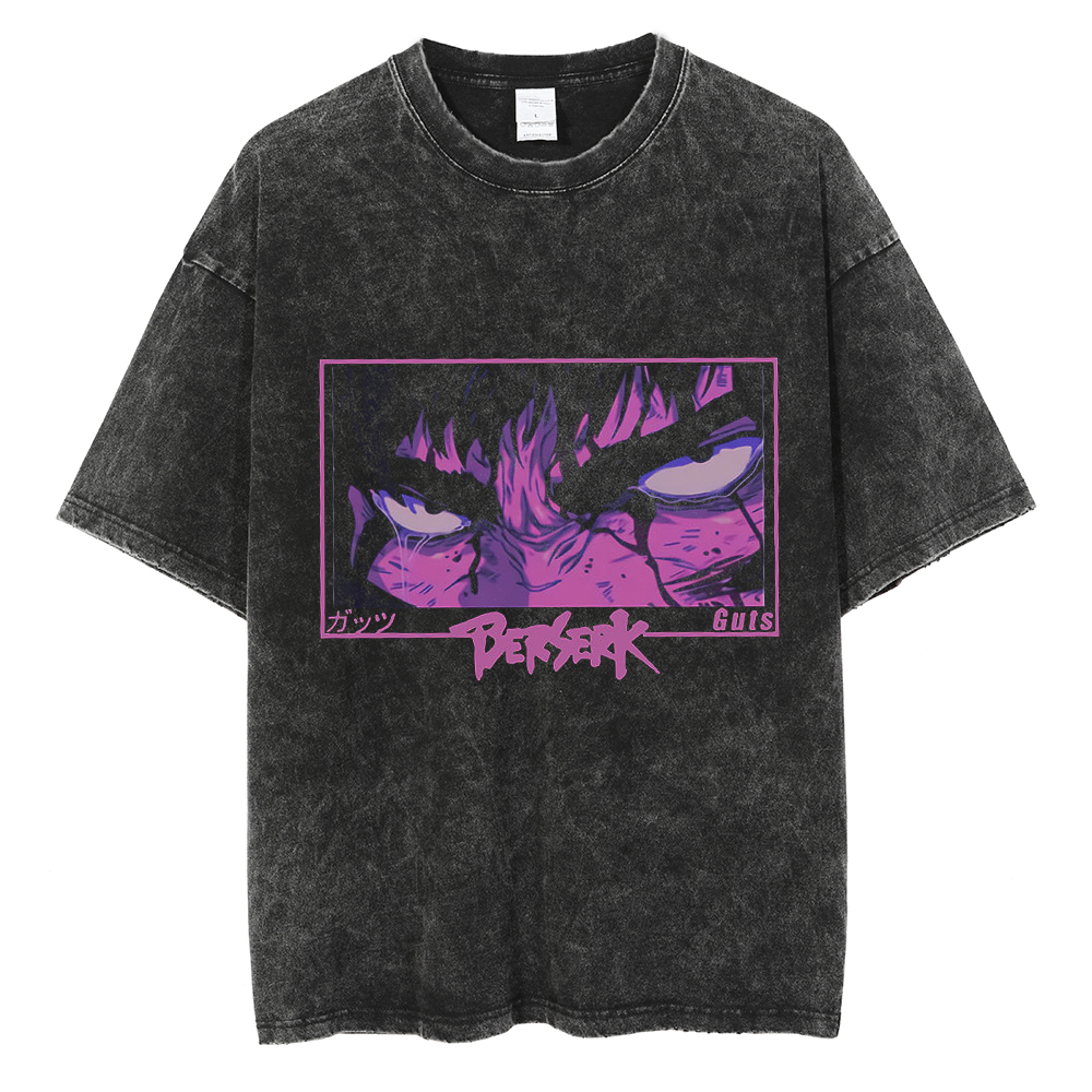 Men's T-Shirts Berserk T Shirt Men Anime Printed Vintage Washed Tshirt Guts Unisex Short Sleeve Tops 100% Cotton Hip Hop Streetwear 230701