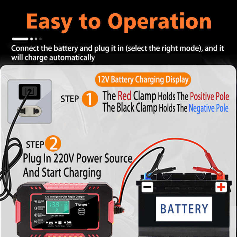 New EAFC Full Automatic Car 12V Digital Display Battery Charger Power Puls Repair Chargers Wet Dry Lead Acid