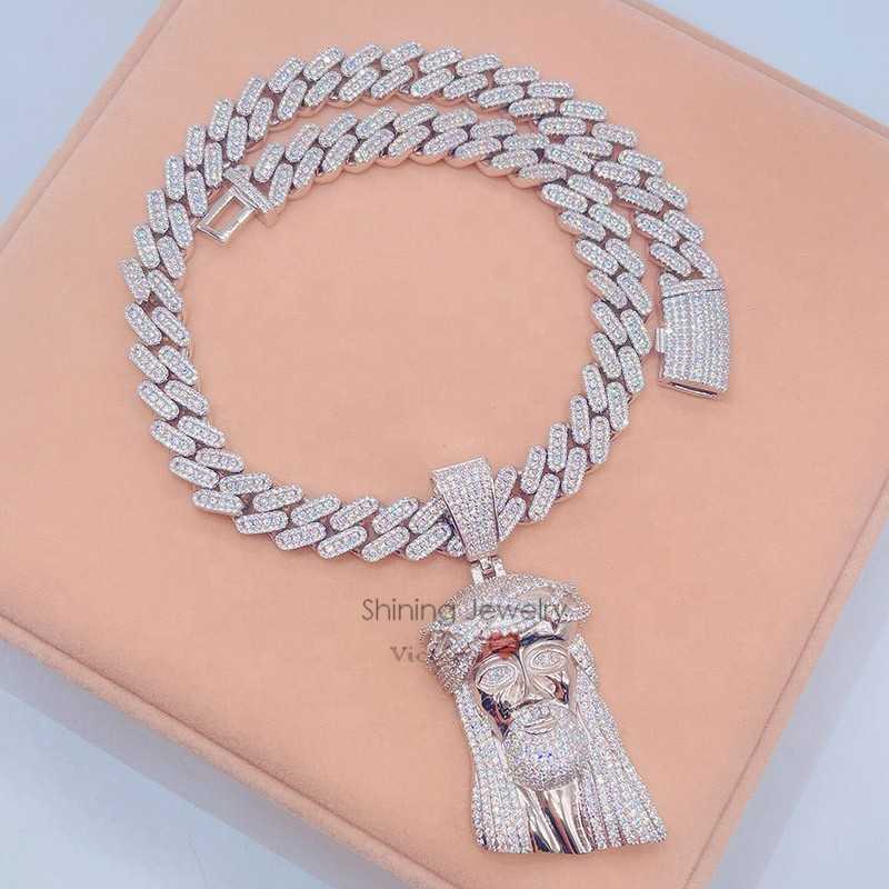 Sterling Silver 925 Iced Out Hip Hop Rapper Jewelry Men Diamond Moissanite Jesus Pendant