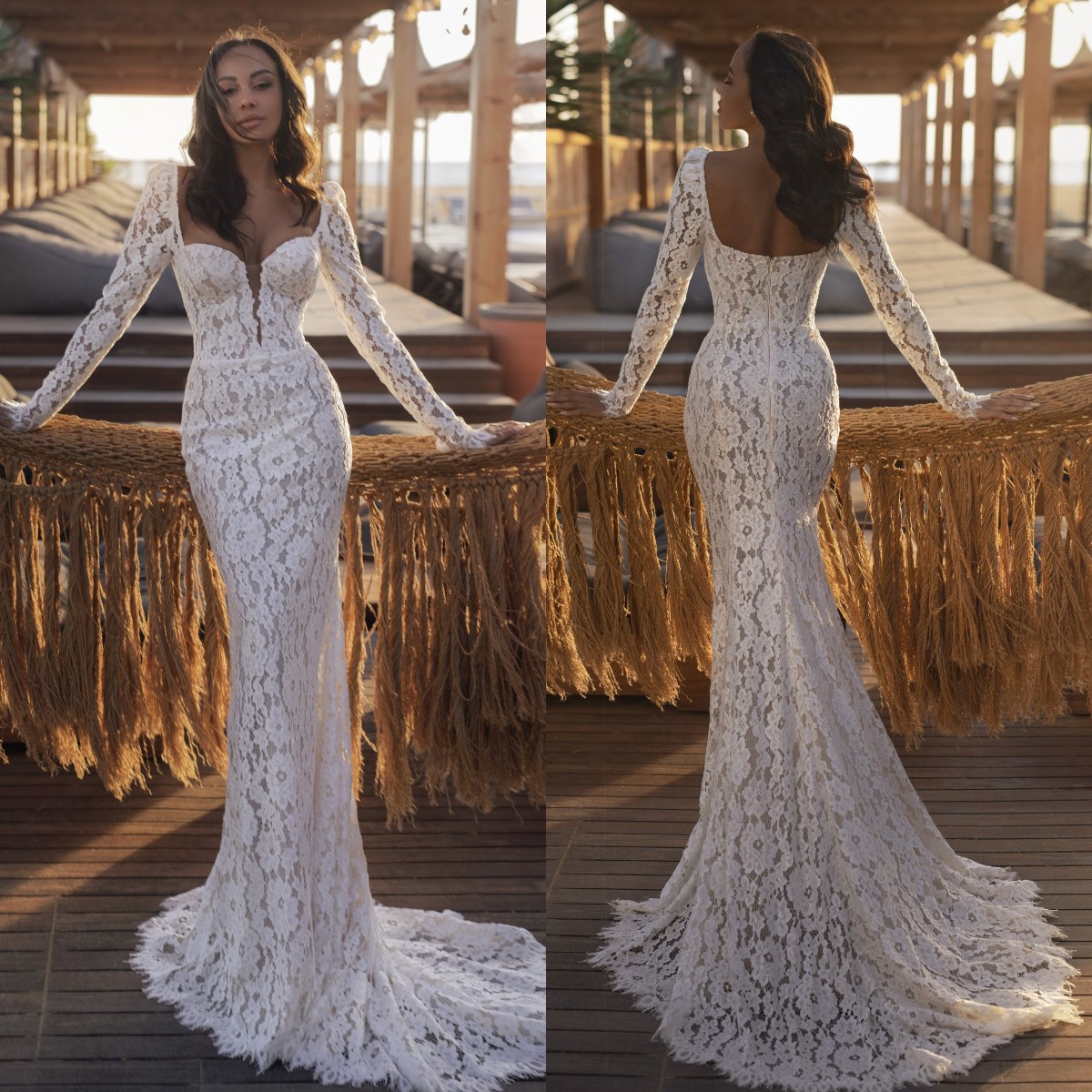 Mermaid Wedding Dresses 2024: Lace Long Sleeves Sweetheart Bridal Gown