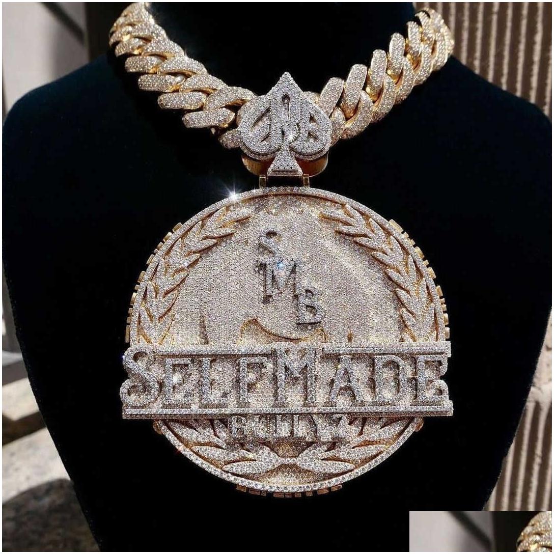 Cuban chain Pendant Necklaces Factory Initial Iced Out Jewelry Gold Plated Vvs Moissanite Dias Cuban Chain 3D Custom Name Hip Hop Letter Dro Dhw7O