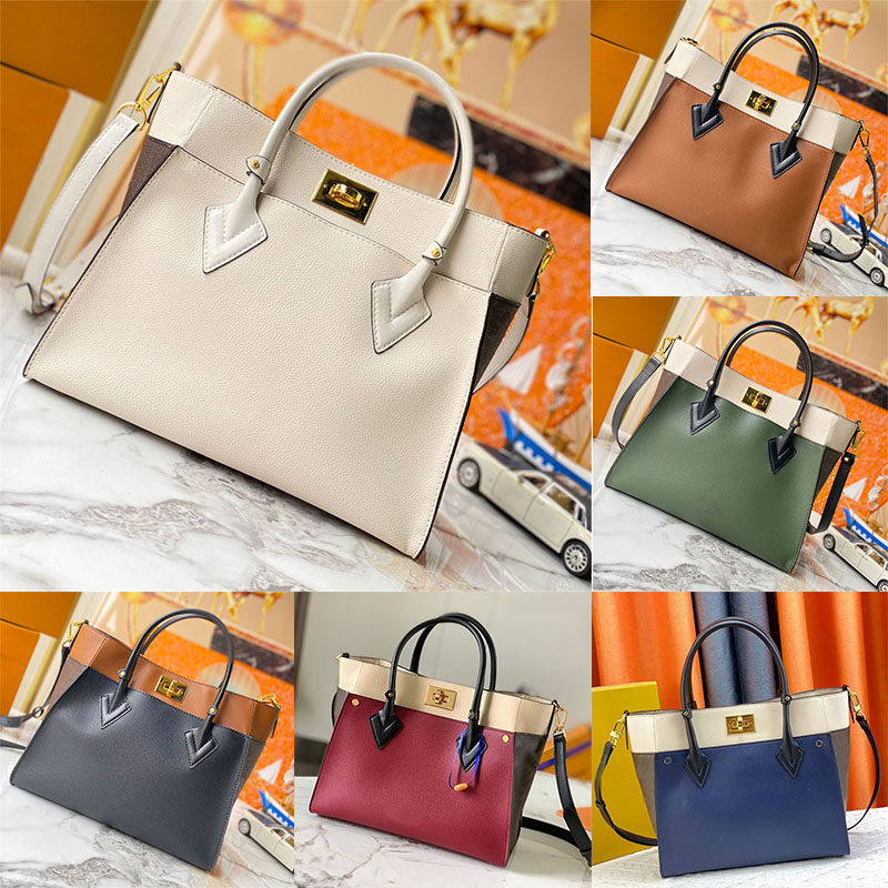 23 On My Side MM Tote bag women shoulder crossbody bag Luxury designer stitching leather handbag Gold lock double handle adjustable shoulder strap totes wallet purse