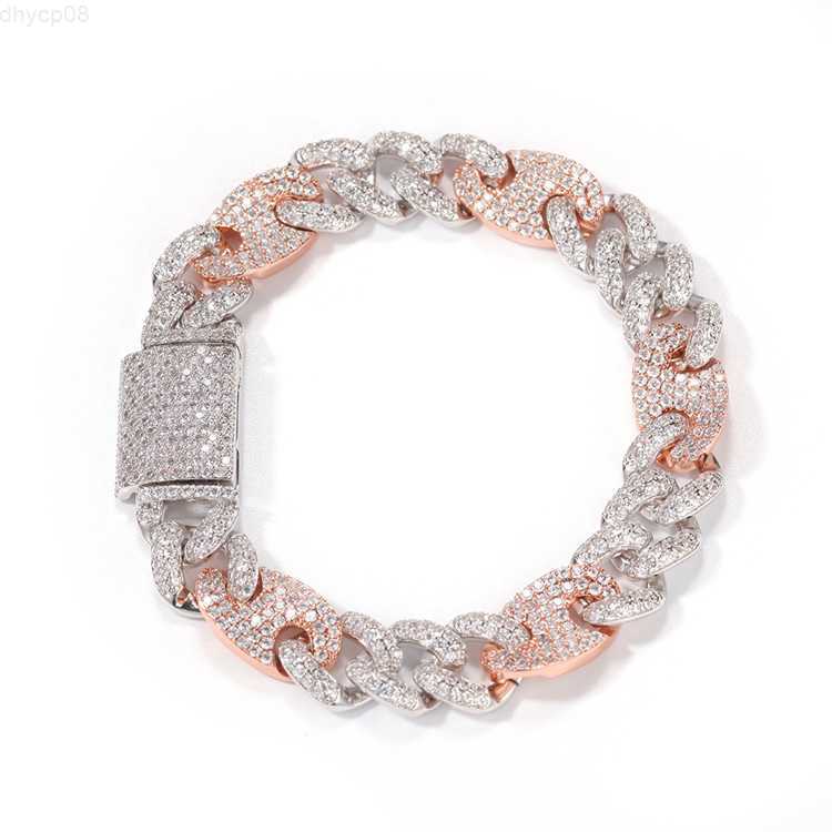 bracelet necklace mossanite Designer Jewelry Fashion Design 925 Silver 14mm Wide diamond iced out 2 tone color Cuban link Bracelet for Hiphop Jewelry