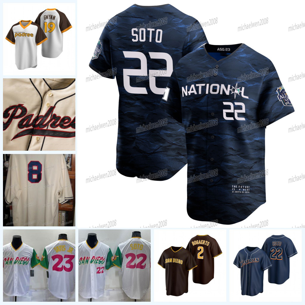 22 Juan Soto Padres 2023 All Star Jersey 1948 PCL Throwback Fernando Tatis Jr. Manny Machado Xander Bogaerts Joe Musgrove Jake Cronenworth Trent Grisham Josh Hader, Brown(cool base)
22 Juan Soto Padres 2023 All Star Jersey 1948 PCL Throwback Fernando Tatis Jr. Manny Machado Xander Bogaerts Joe Musgrove Jake Cronenworth Trent Grisham Josh Hader, Brown(cool base)