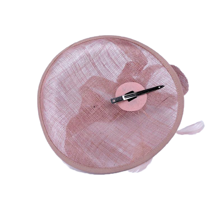 Women Bridal Hat Linen with Feather Lady Chic Fascinator Hat Cocktail Wedding Party Church Headpiece Hair Accessories