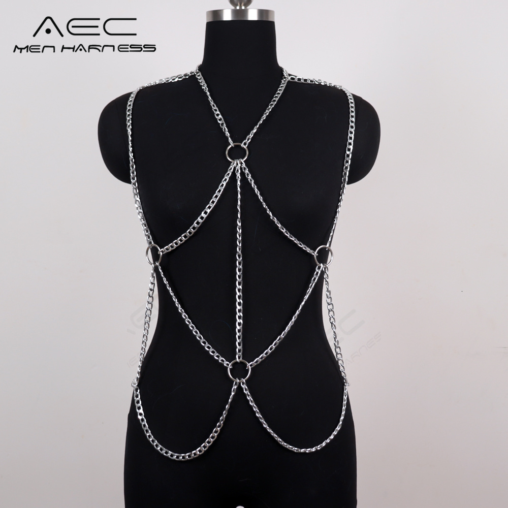 Navel Bell Button Rings Men's Chest Jewelry Chain Sexy Body Strap Gay Sissy Chains Shoulder Hollow Out Metal Harness Necklace Bdsm Aesthetic Acce