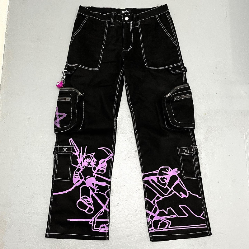 Women s Jeans Y2K cargo pant 2023 ins fashion Harajuku trend jeans models printed casual streetwear hip hop black 230701